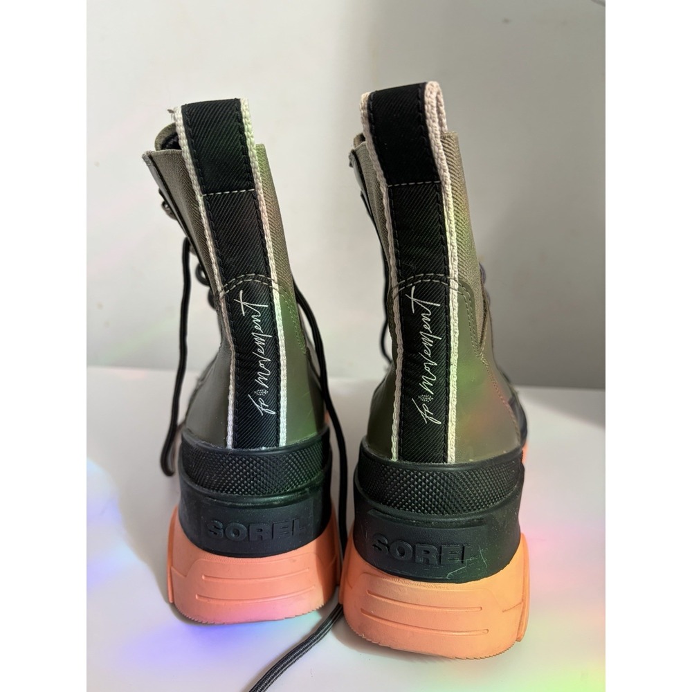 Sorel Kinetic Women's Lace-Up Ankle Bootie Green/Black/Orange Platform US 9 - Picture 2 of 8